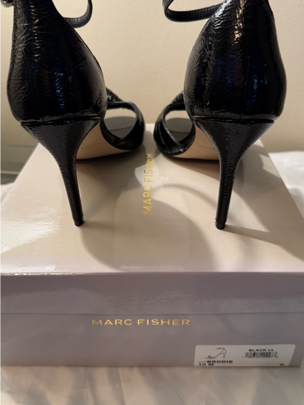 Marc Fisher Black Patent Stiletto Ankle-Strap Heels